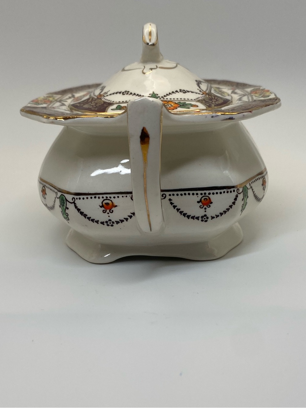 Alfred Meakin England Solway Maroon octagonal‎ covered vegetable dish Vintage - Picture 10 of 11